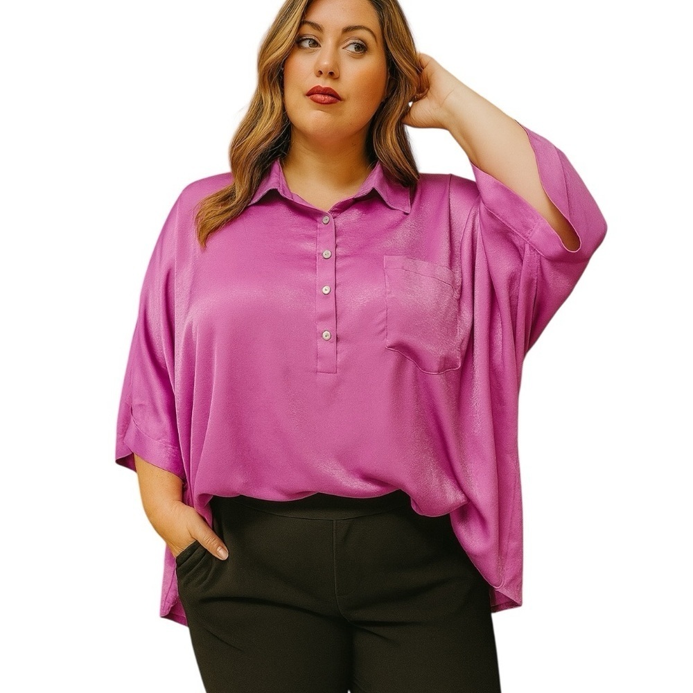 NWT Andree By Unit 1X Iridescent Pink-Purple Short Dolman Sleeve Blouse
